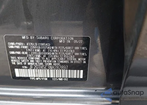 2022 Subaru Crosstrek Sport из США, поврежденный, VIN JF2GTHSC3NH282897